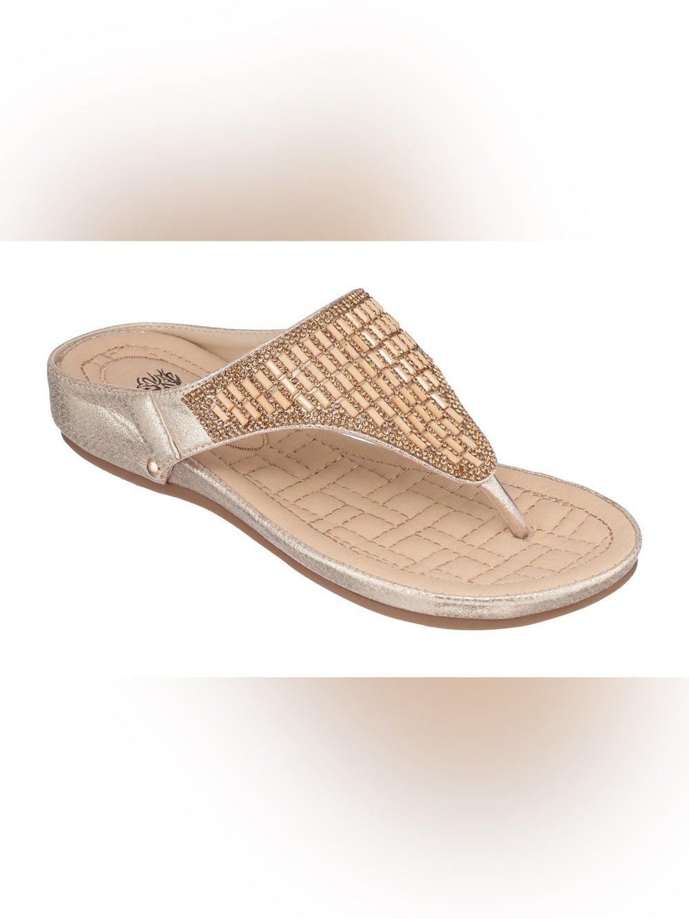 GC Shoes Metallic Gold Beaded Thong Sandals- Size 7.5 New in Box
